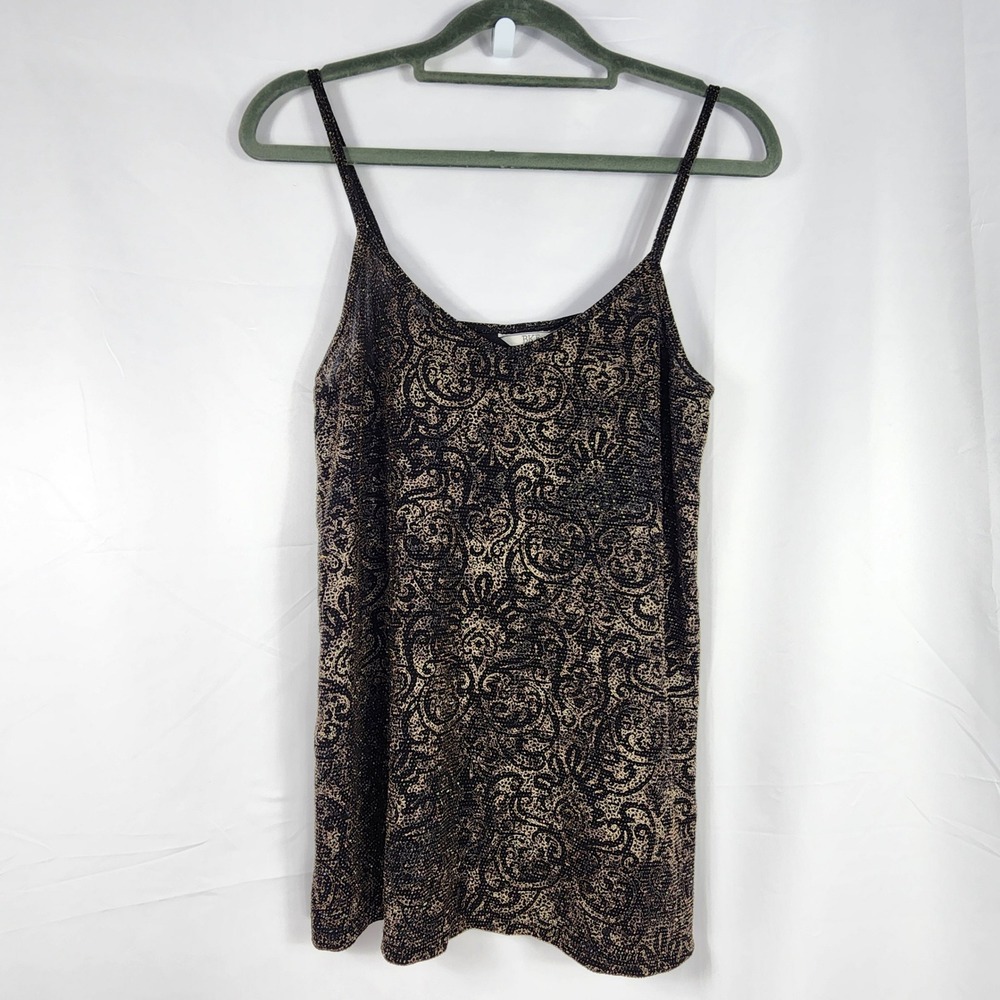 Y2K BKE Camisole Tank Top Gold Black Damask Glitter Indie Dark Romantic Womens M